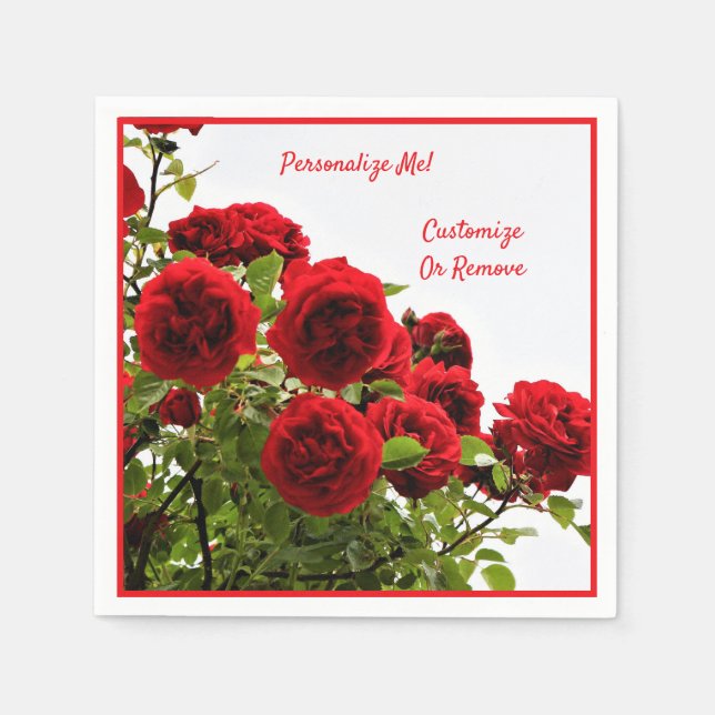Elegant Red Rose Bouquet Romantic Personalized Napkin (Front)
