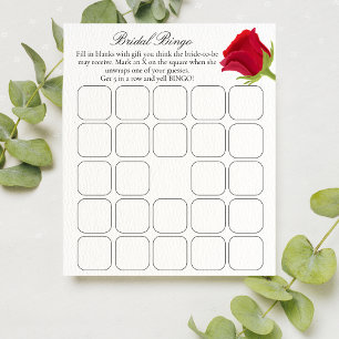 Elegant Red Rose Bridal Shower Bingo Game