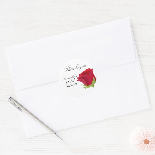 Elegant Red Rose Bridal Shower  Classic Round Sticker (Envelope)