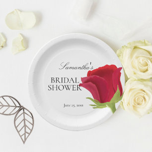 Elegant Red Rose Bridal Shower Paper Plate
