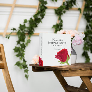 Elegant Red rose Bridal Shower Recipe Book Binder