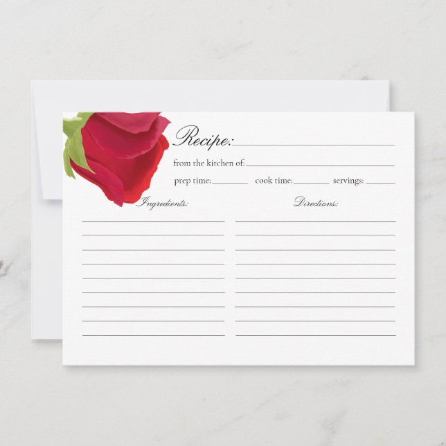 Elegant Red Rose Bridal Shower Recipe Card (Front)