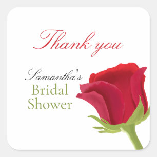 Elegant Red Rose Bridal Shower Square Sticker