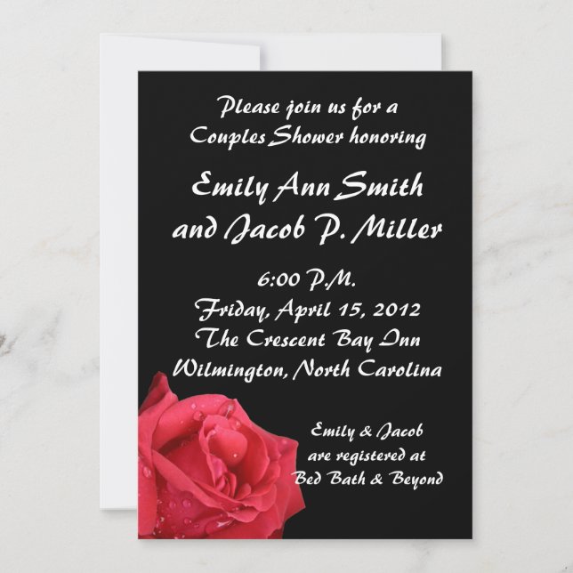 Elegant Red Rose Couples Shower Invitations (Front)
