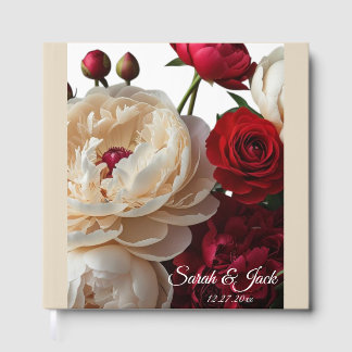 Elegant Red Rose & Cream Peony Guest Book