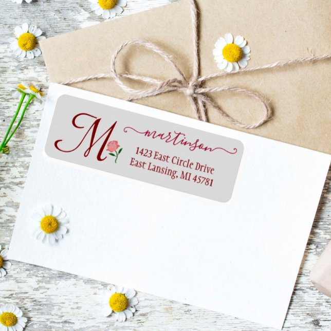Elegant Red Rose Custom Monogram Swirl Return   (Creator Uploaded)