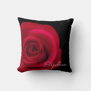 Elegant Red Rose Custom Name Gift Throw Pillow