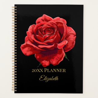 Elegant Red Rose Design Custom Golden Text Accent Planner