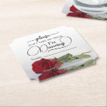 Elegant Red Rose Don't Take My Drink Name Wedding Paper Coaster<br><div class="desc">This wedding coaster is elegant, stylish, and fun! It features a photo of a single long-stemmed red rose lying on its side mirrored in a pool of water. The text reads "Please don't take my drink, I'm dancing" written in modern script lettering. There is space for the guest to write...</div>