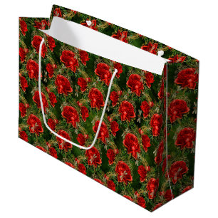 Elegant red rose dragonfly tiled pattern large gift bag