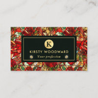 Elegant Red Rose Faux Stained Glass Pattern