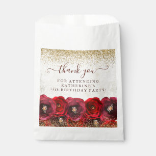 Elegant Red Rose Floral 75th Birthday Thank You Favour Bag