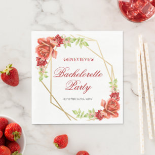 Elegant Red Rose Floral Bachelorette Party Napkin
