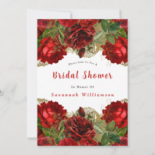 Elegant Red Rose Floral Frame Bridal Shower  Invitation