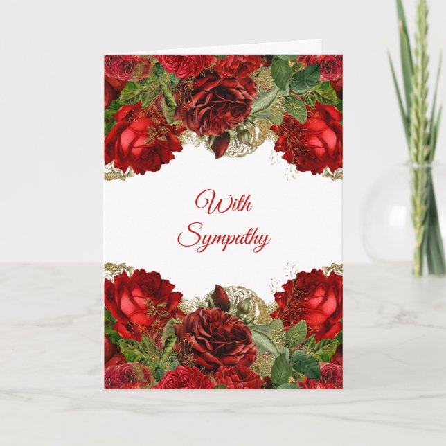 Elegant Red Rose Floral Frame Sympathy Card (Front)