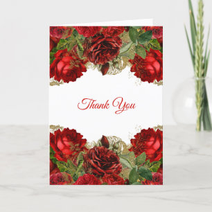 Elegant Red Rose Floral Frame  Thank You Card