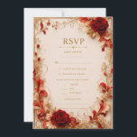 Elegant Red Rose Floral Gold Wedding RSVP Invitati<br><div class="desc">A luxurious wedding RSVP card featuring deep red roses, soft ivory florals, elegant gold botanical detailing and refined vintage-inspired typography. This romantic RSVP invitation design is perfect for elegant weddings, formal receptions, classic bridal stationery suites, red rose wedding themes, burgundy and gold weddings, luxury floral celebrations and timeless romantic wedding...</div>