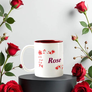 Elegant Red Rose Floral Monogram Letter R & Custom Two-Tone Coffee Mug