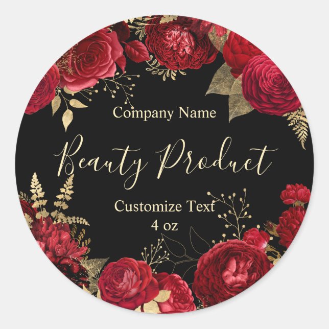 Elegant Red Rose Floral Theme Beauty Cosmetic Spa Classic Round Sticker (Front)