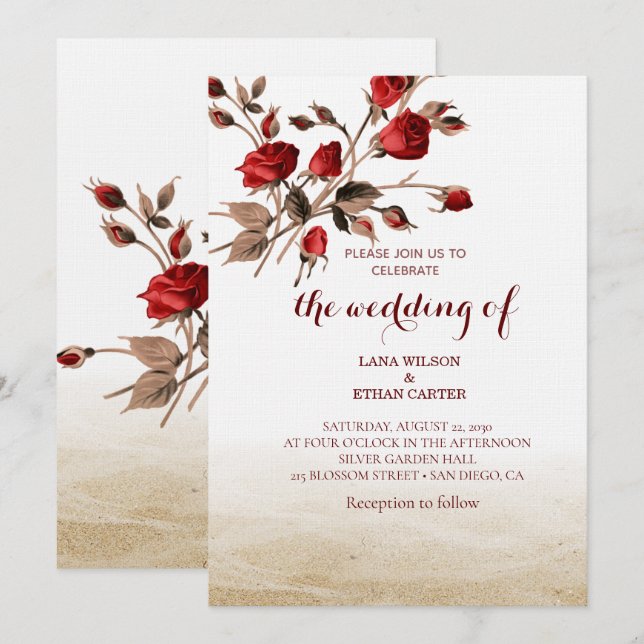 Elegant Red Rose Floral Vintage Art Invitation (Front/Back)
