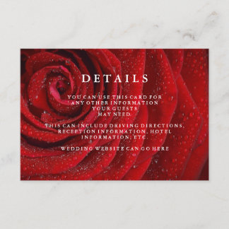 Elegant Red Rose Floral Wedding Details Enclosure  Card