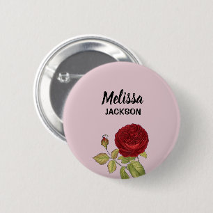 Elegant red rose flower pink 2 inch round button