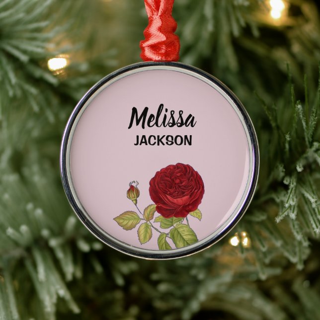 Elegant red rose flower pink metal ornament (Tree)