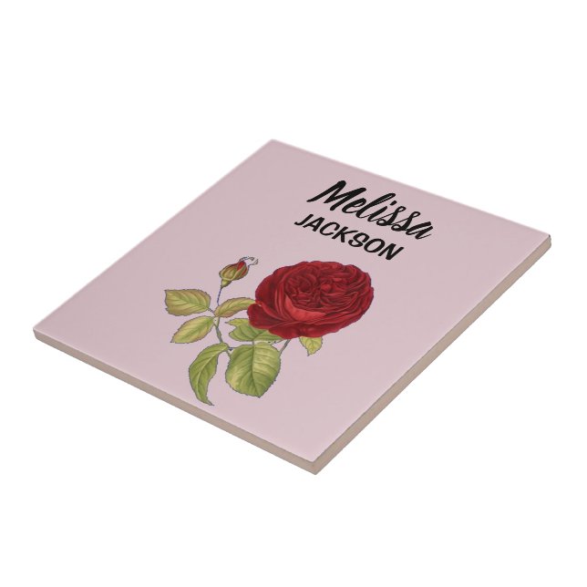 Elegant red rose flower pink tile (Side)