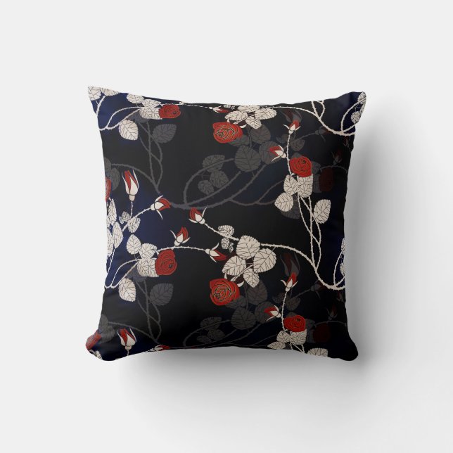 Elegant Red Rose Flower Throw Pillow (Front)