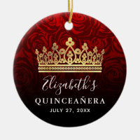 Elegant Red Rose Gold Crown Quinceanera