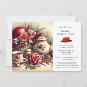 Elegant Red Rose Hat Theme Tea Party Invitation