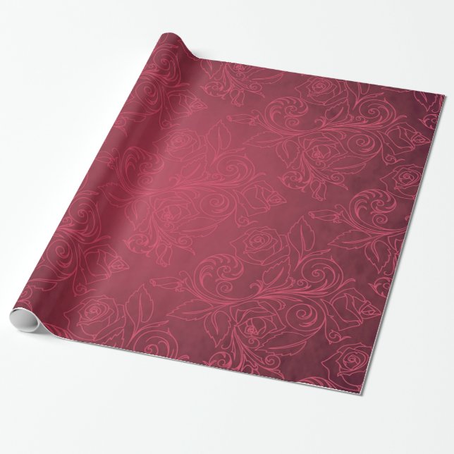 Elegant Red Rose Holiday Wrapping Paper (Unrolled)