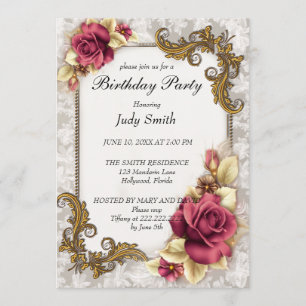 Elégant Red Rose Invitation anniversaire