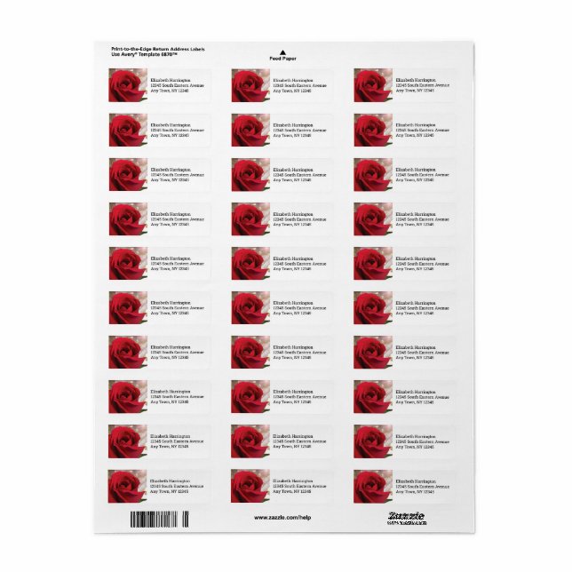 Elegant Red Rose Label (Full Sheet)