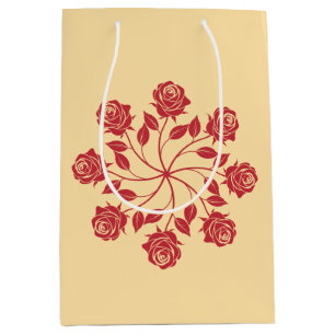 Elegant Red Rose Mandala Circular Floral Design Medium Gift Bag
