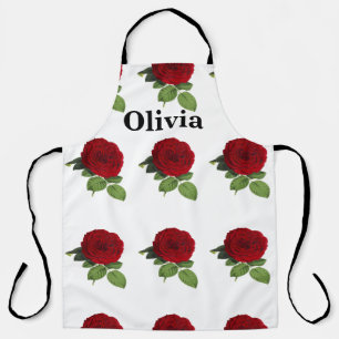 Elegant Red Rose Name Personalized Apron