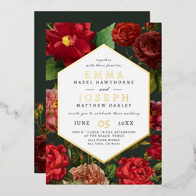 Elegant red rose on green vintage classic Wedding (Front/Back)