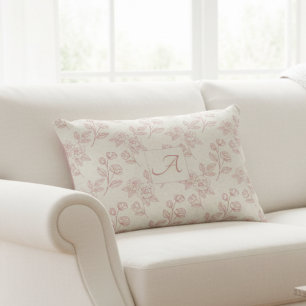 Elegant Red Rose Paper Chintz Monogram  Accent Pillow