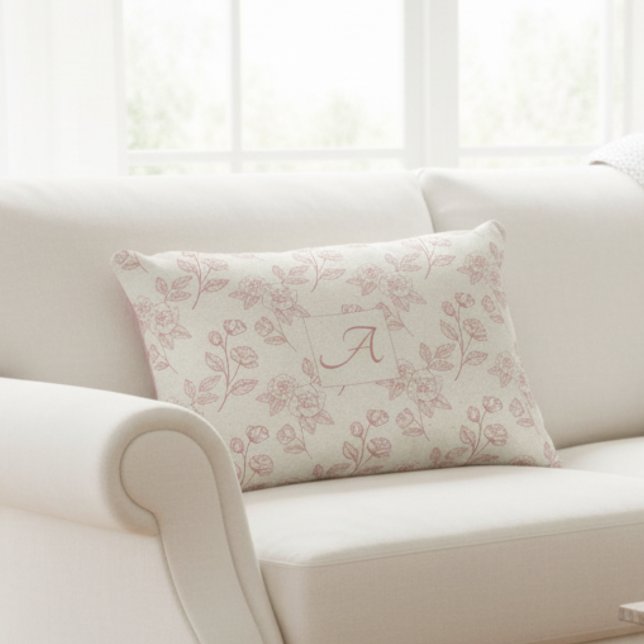 Elegant Red Rose Paper Chintz Monogram  Accent Pillow (Creator Uploaded)