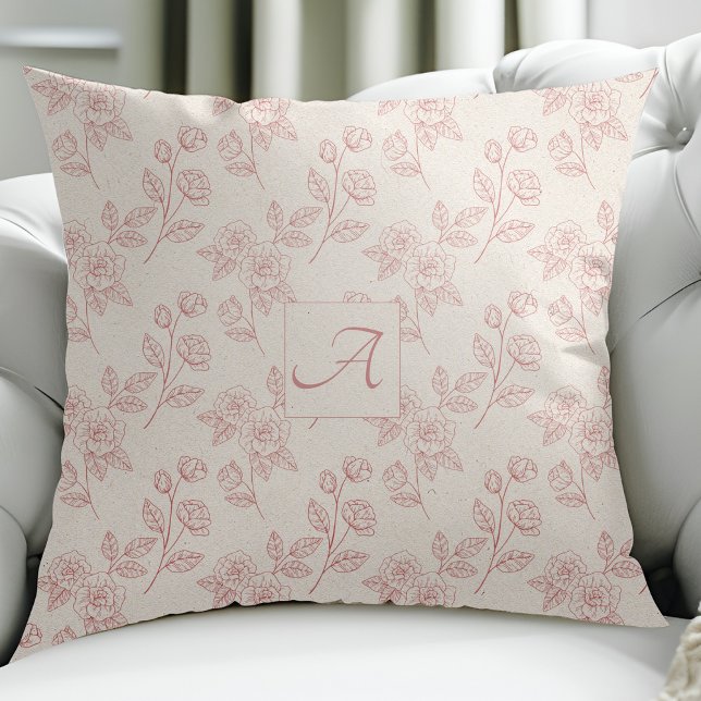 Elegant Red Rose Paper Chintz Monogram  Throw Pillow (Creator Uploaded)
