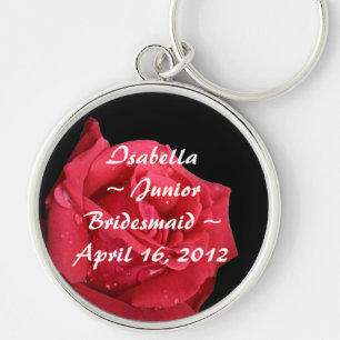 Elegant Red Rose Personalized Junior Bridesmaid Keychain