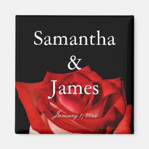 Elegant Red Rose Personalized Wedding Magnet