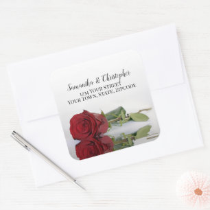 Elegant Red Rose Reflections Wedding Address Label