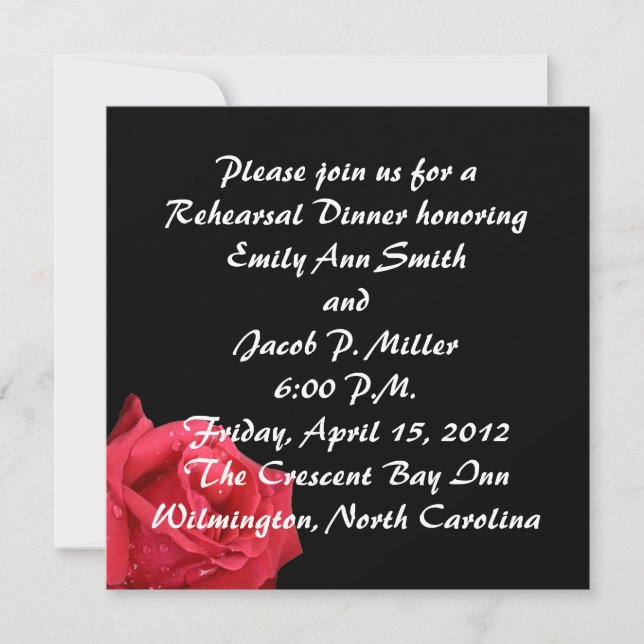 Elegant Red Rose Rehersal Dinner Invitations (Front)