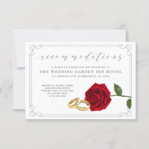 Elegant Red Rose Rings Wedding Accommodations Card