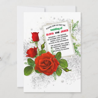 Elegant Red Rose Romantic Floral Wedding  Invitation