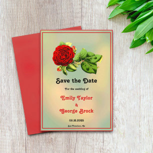 Elegant red rose romantic framed floral Wedding Save The Date