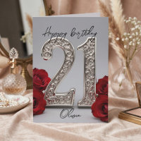 Elegant Red Rose Silver Filigree 21st Birthday