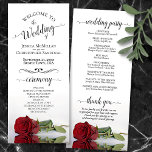 Elegant Red Rose Simple Romantic Wedding Program<br><div class="desc">This beautiful wedding program features an elegant design with a single long stemmed red rose lying on its side reflecting in water. The titles are written in fancy script calligraphy, and there is space for your ceremony and wedding party details, as well as a short thank you for your guests....</div>
