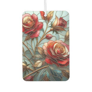 Elegant Red Rose Stained Glass Floral Gold Accent Air Freshener